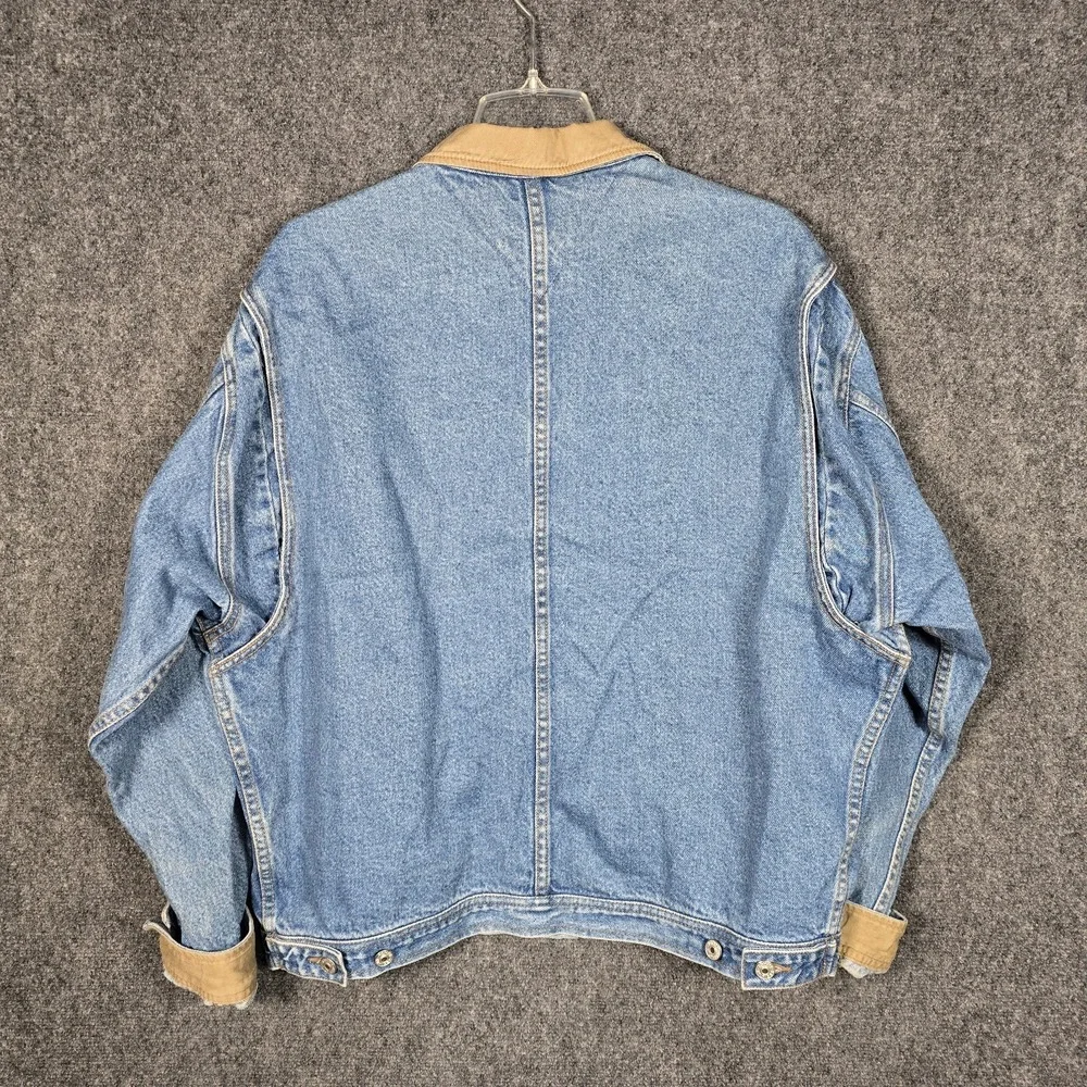 Vintage 90s Tommy Hilfiger Denim Jacket Mens Large Blue Jean Crest Logo Pockets - Picture 8 of 8